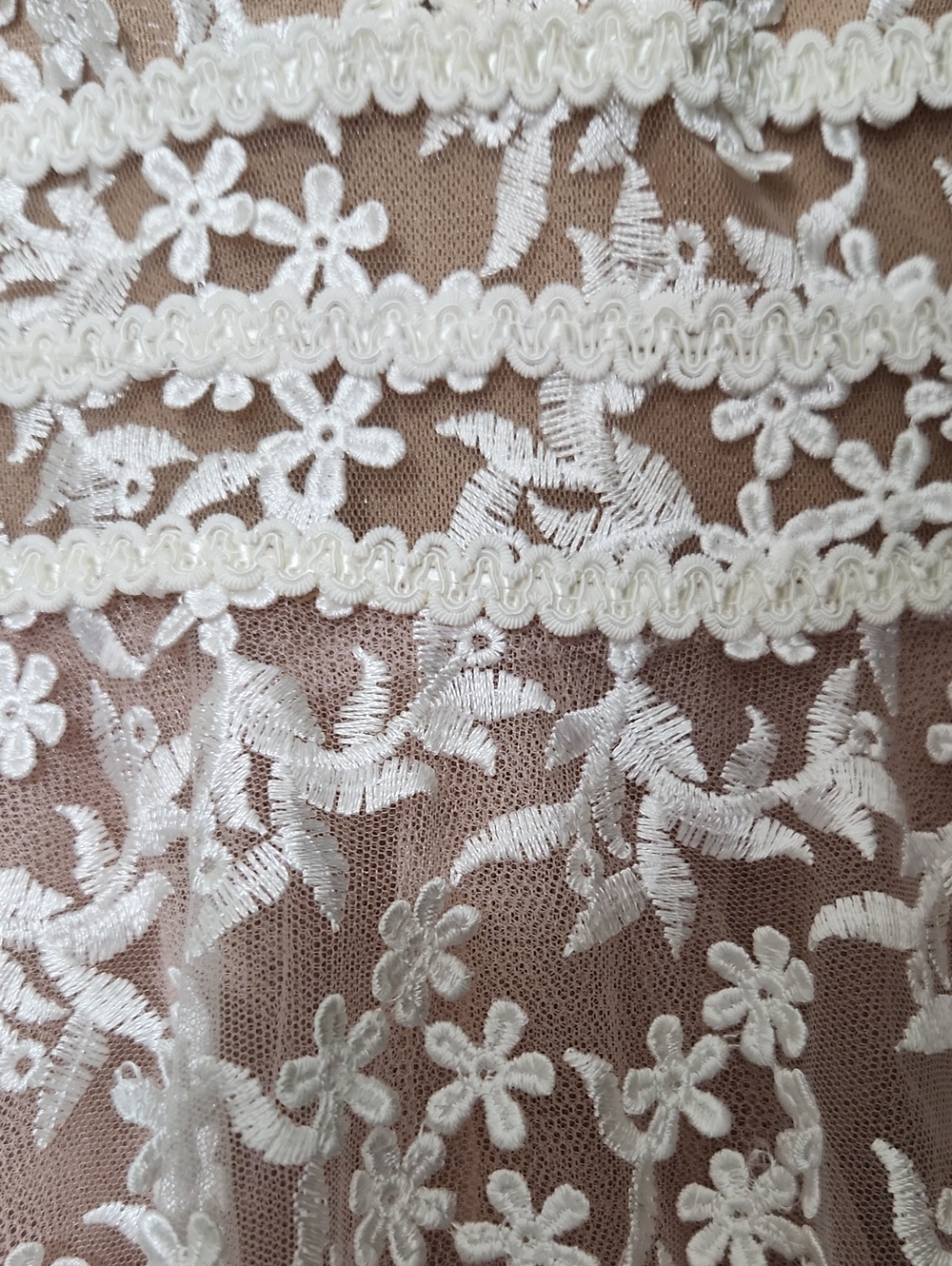 Nadine Merabi Floral Lace A-Line Mini Cocktail Debutante Dress White /Tan Sz XS - Picture 11 of 12